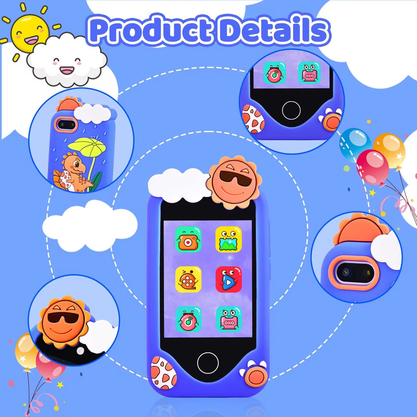Téléphone Intelligent pour Enfants – Écran 2,8” avec Appareil Photo, Jeux et Musique